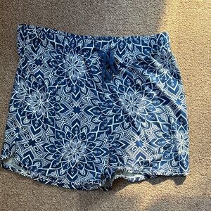 Blue and White Floral Patterned Shorts